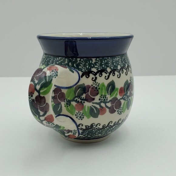 Polish Pottery Burgundy Berry Bubble Mug Purple Red Berries Green Accents - Picture 5 of 9